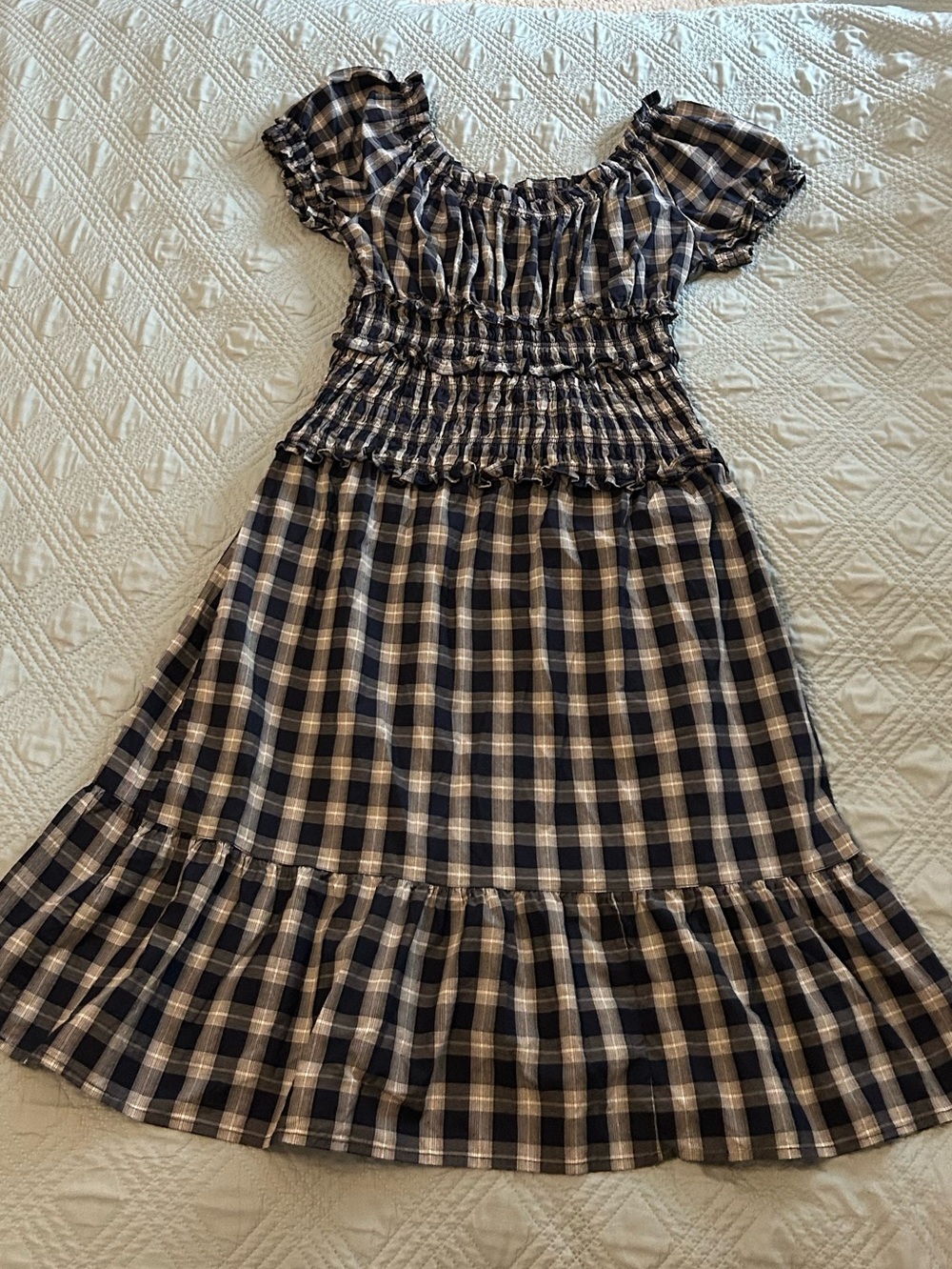 NWOT, Time and Tru Women’s 100% Cotton Navy Plaid Dress, Size Medium